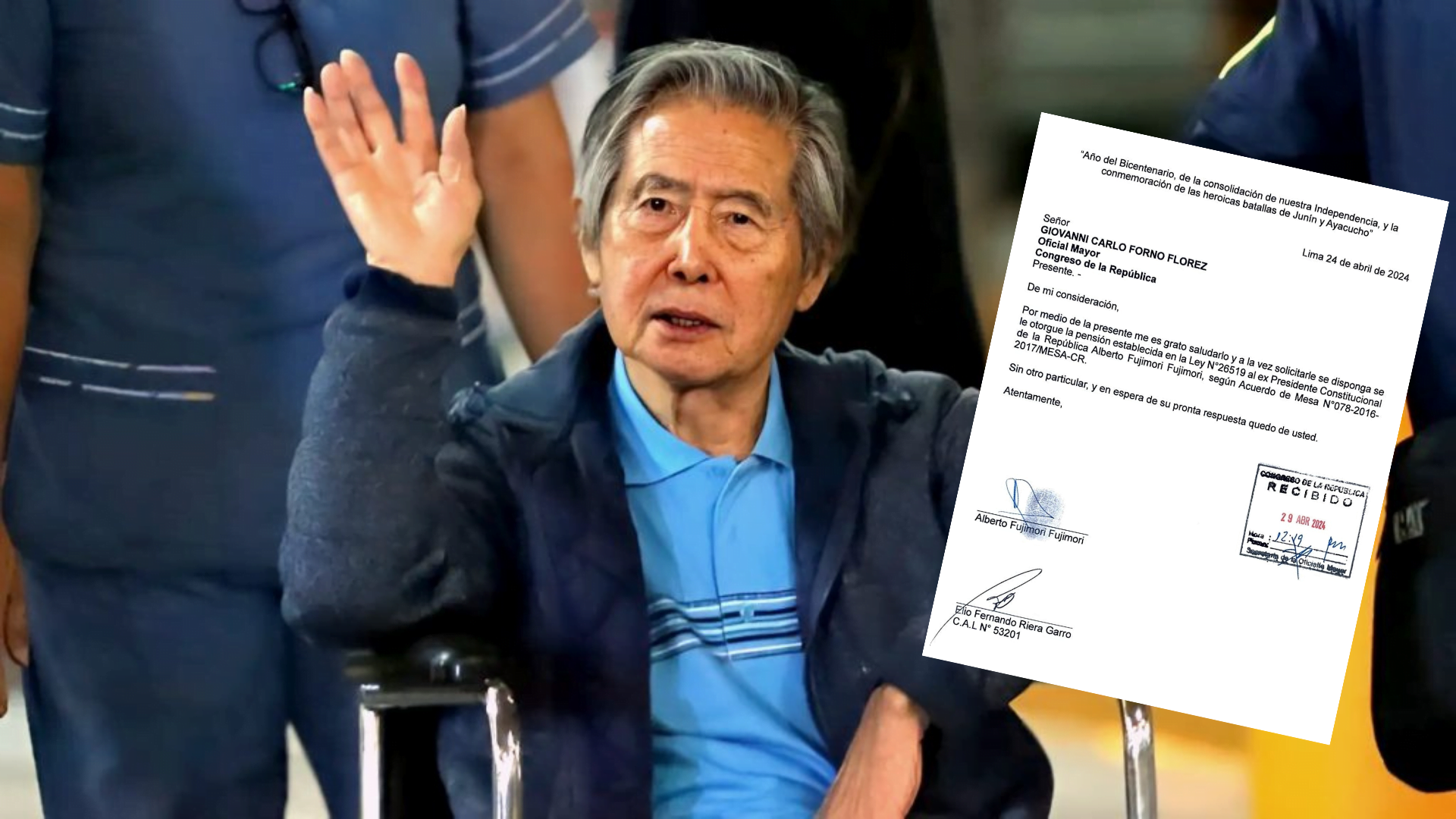 El expresidente Alberto Fujimori, solicita se le pague su pensión, se le asigne seguridad y los vales de combustible.