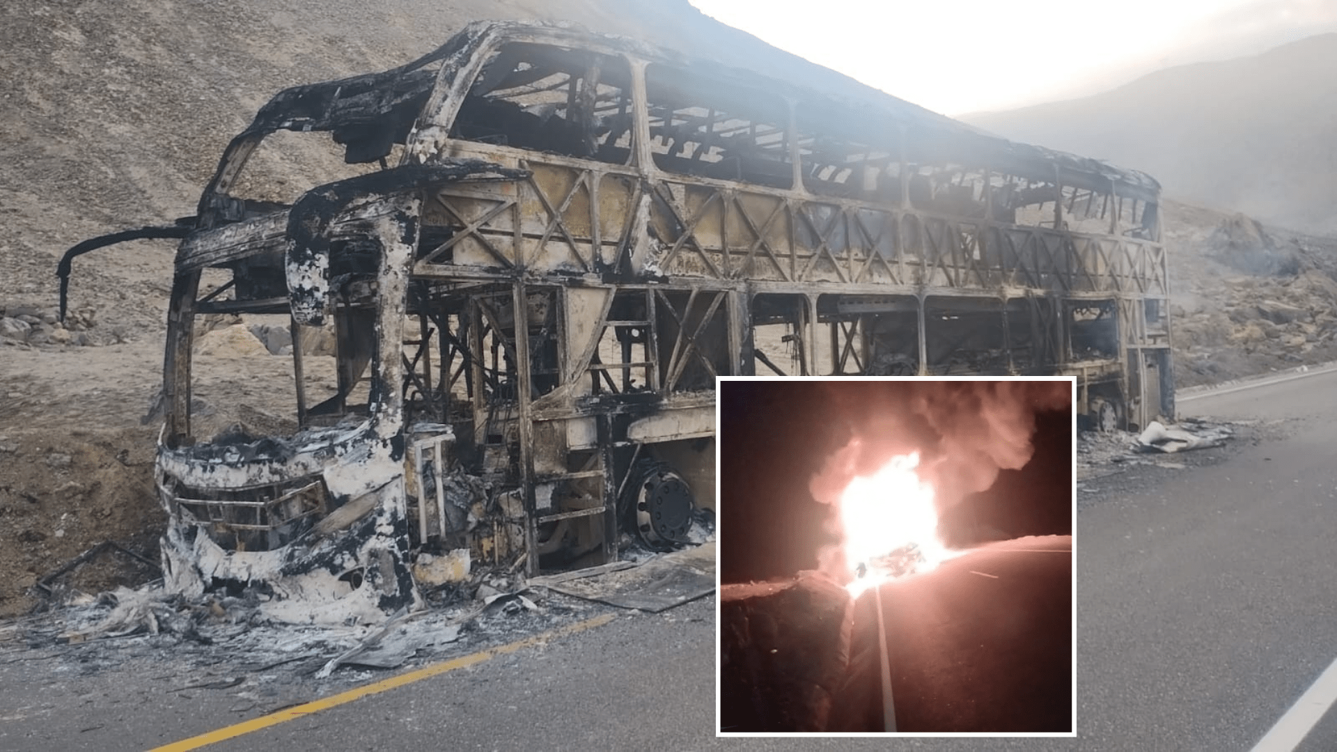 Bus interprovincial de Julsa se incendia en la carretera Panamericana Sur, en la zona de Atico. pasajeros salieron ilesos