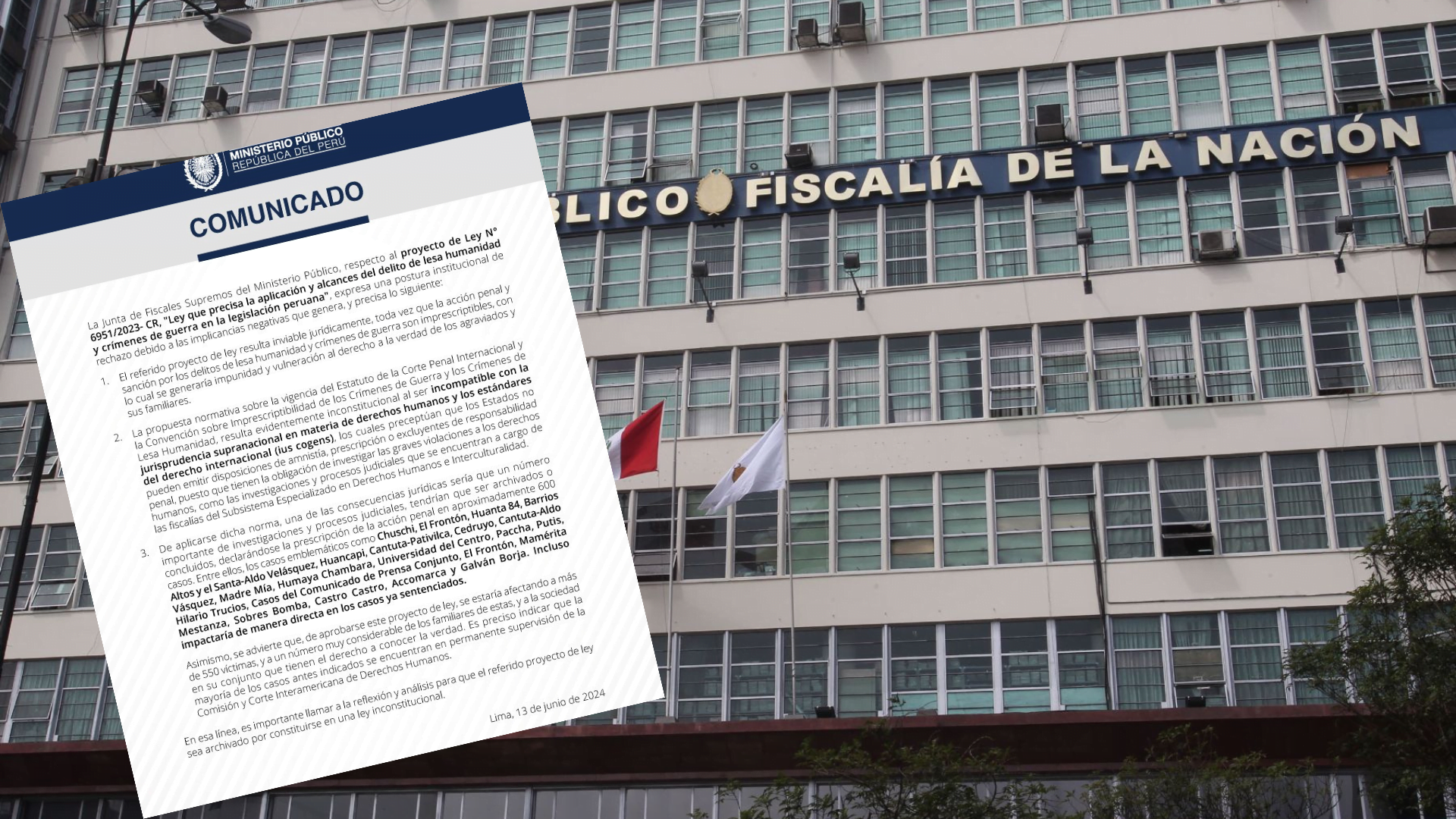 Fiscales Supremos emiten pronunciamiento contra proyecto ley que busca prescripción de delitos de lesa humanidad