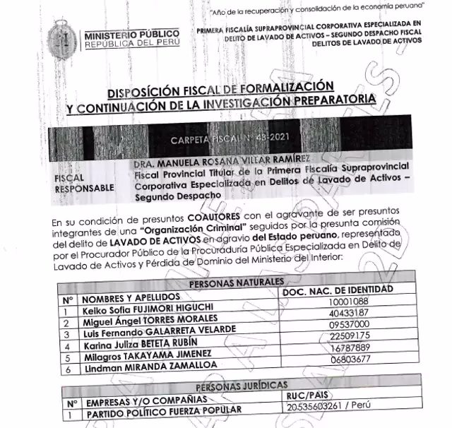 Plancha presidencial de Fuerza Popular bajo sospecha: Fiscalía investiga red de financiamiento ilícito 2026