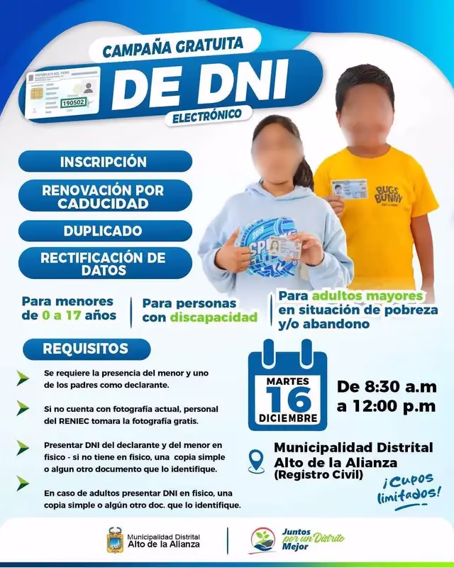 ¡Atención Tacna! Reniec impulsa jornada de DNI electrónico gratuito este 16 de diciembre 1 ¡Atención Tacna! Reniec impulsa jornada de DNI electrónico gratuito este 16 de diciembre 2026