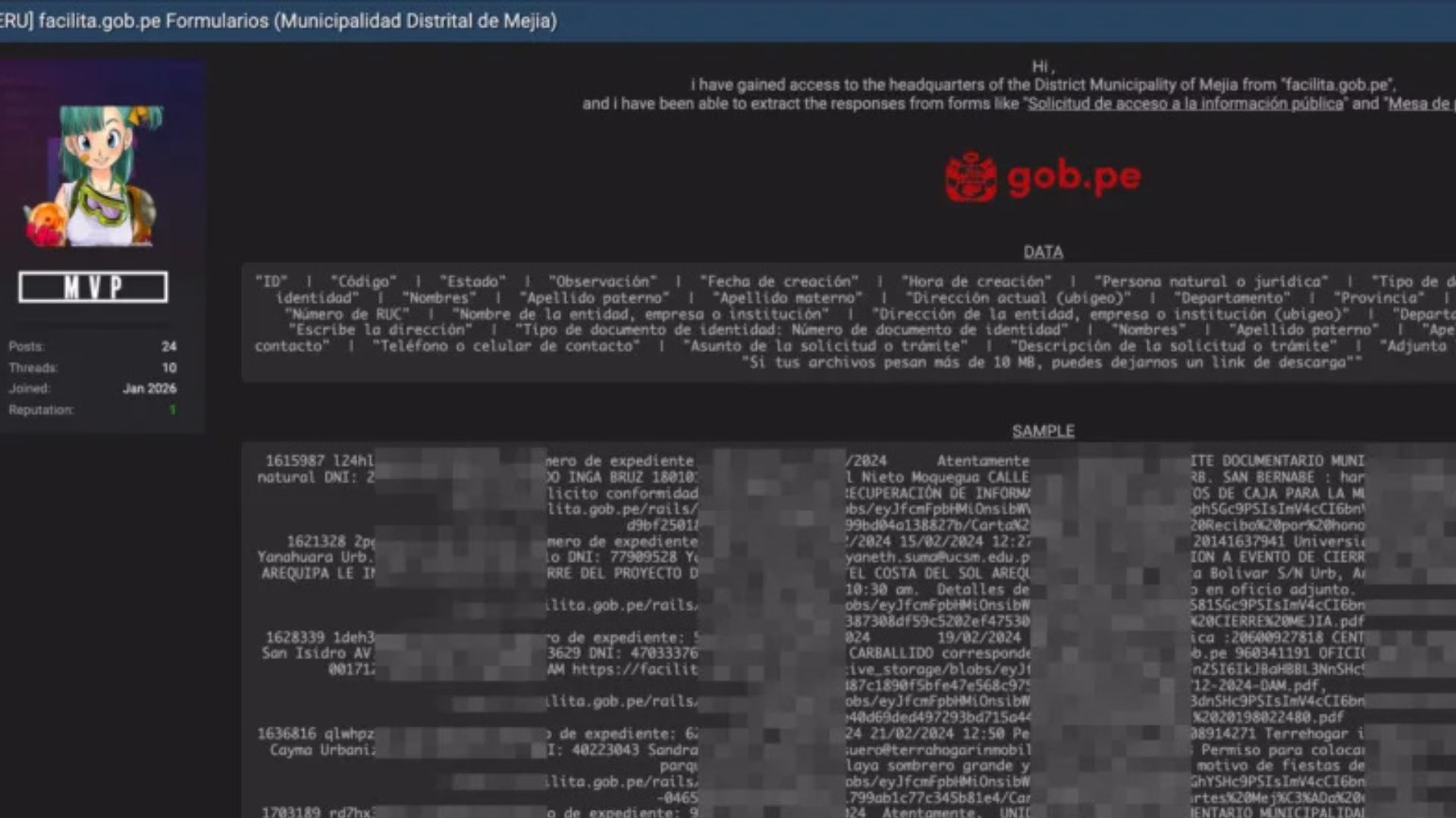 Arequipa: Delincuentes cibernéticos habrían vulnerado datos de la Municipalidad Distrital de Mejía 1 Arequipa: Delincuentes cibernéticos habrían vulnerado datos de la Municipalidad Distrital de Mejía