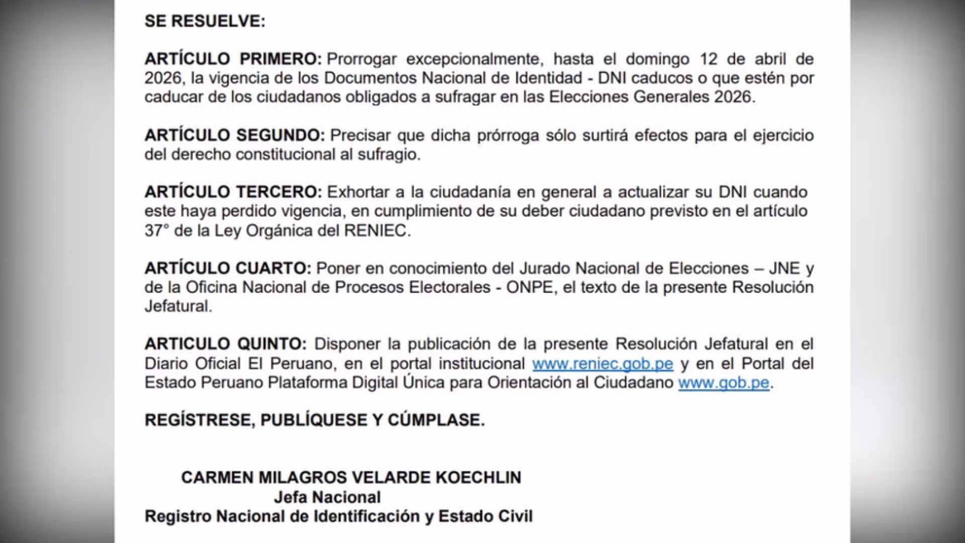 Elecciones Generales 2026: ciudadanos podrán votar con el DNI vencido, anuncia Reniec
