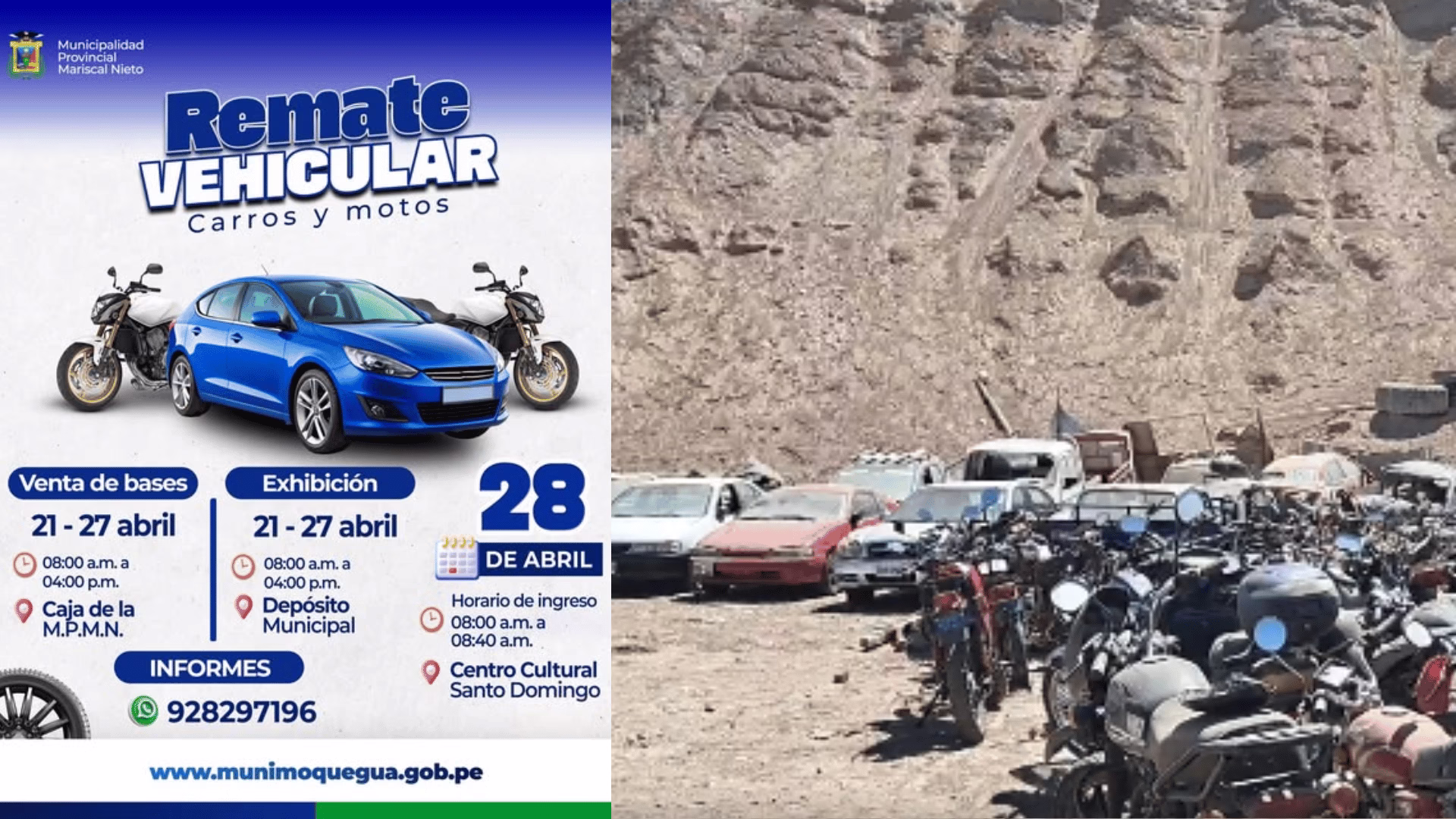 Moquegua: Municipalidad de Mariscal Nieto subastará 196 vehículos este 28 de abril.