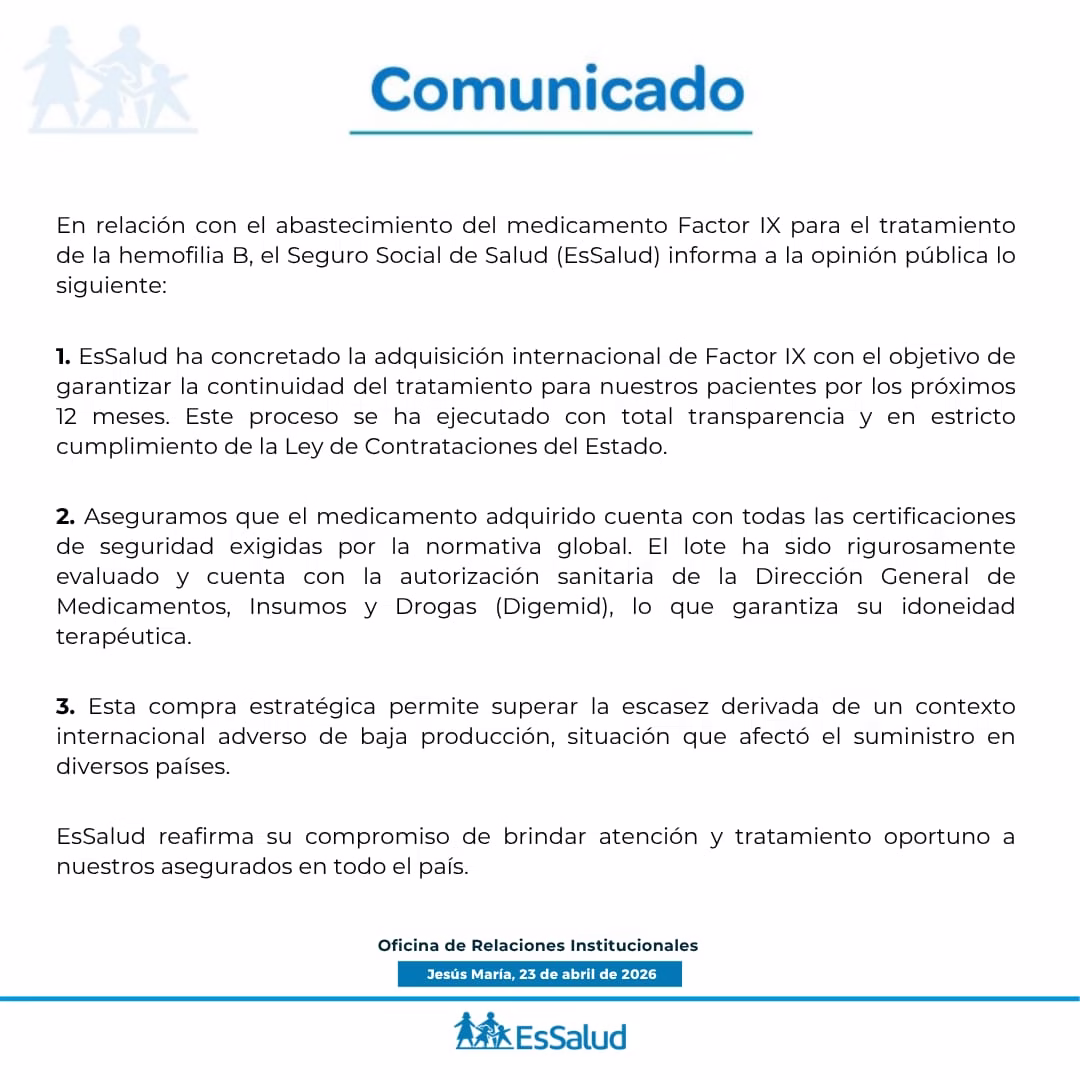 EsSalud Arequipa: pacientes con hemofilia realizaron plantón y Seguro Social anunció compra de Factor IX