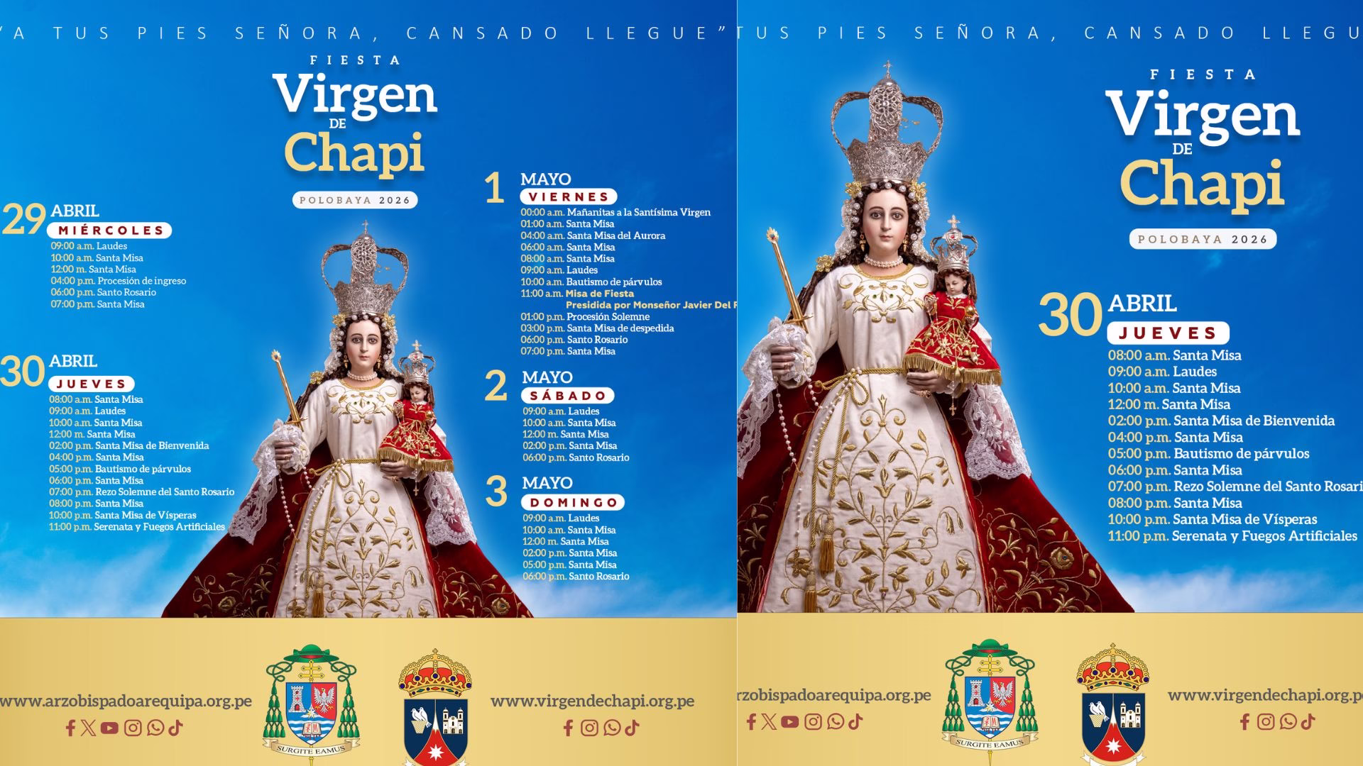Virgen de Chapi 2026 en Arequipa: fechas, misas y actividades principales en el santuario de Polobaya
