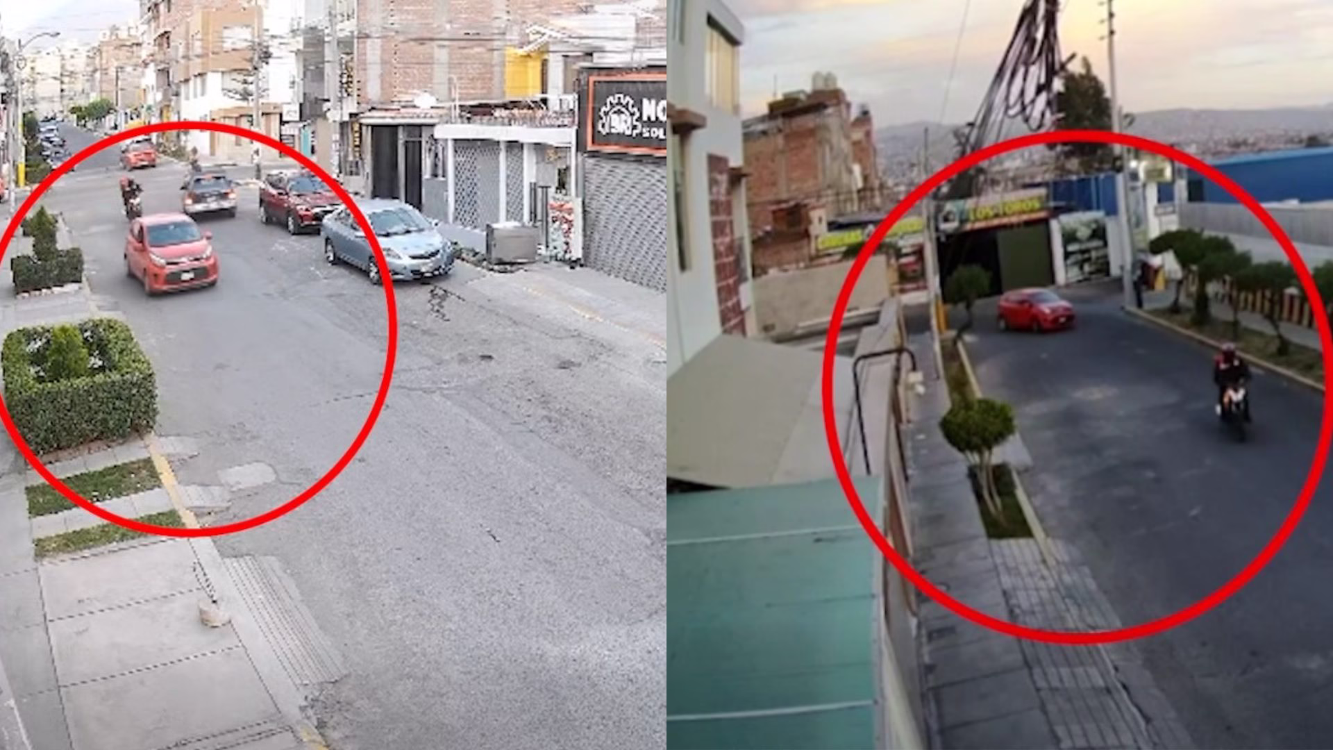  las cámaras de seguridad que grabaron todos los movimientos, los sicarios arribaron en una motocicleta y en un auto Kia Picanto rojo