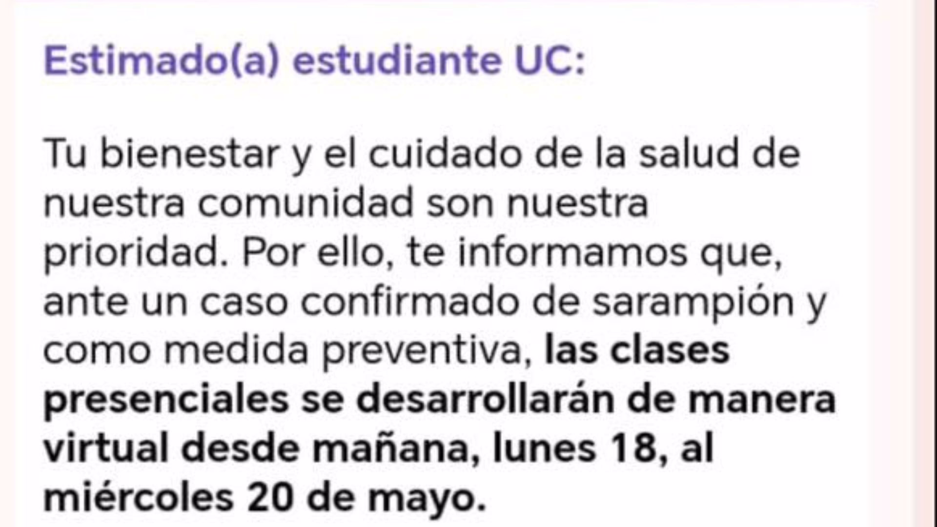 Universidad Continental suspende clases presenciales
