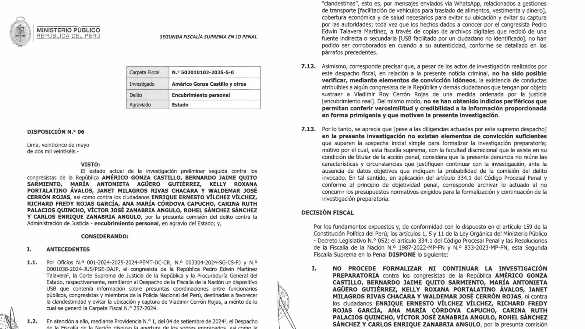 Fiscalía Suprema archiva caso por presunto encubrimiento a Vladimir Cerrón: involucraba a Rohel Sánchez y Víctor Zanabria 1 Fiscalía Suprema archiva caso por presunto encubrimiento a Vladimir Cerrón: involucraba a Rohel Sánchez y Víctor Zanabria