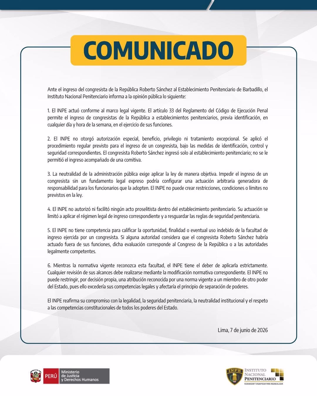 Roberto Sánchez en Barbadillo genera polémica: INPE justifica ingreso del candidato y crecen cuestionamientos 1 Roberto Sánchez en Barbadillo genera polémica: INPE justifica ingreso del candidato y crecen cuestionamientos