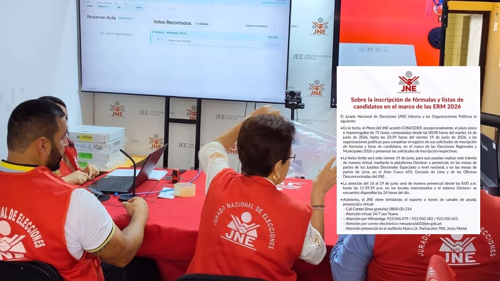 JNE amplía plazo hasta el 19 de junio para inscribir candidatos a Elecciones Regionales y Municipales 2026