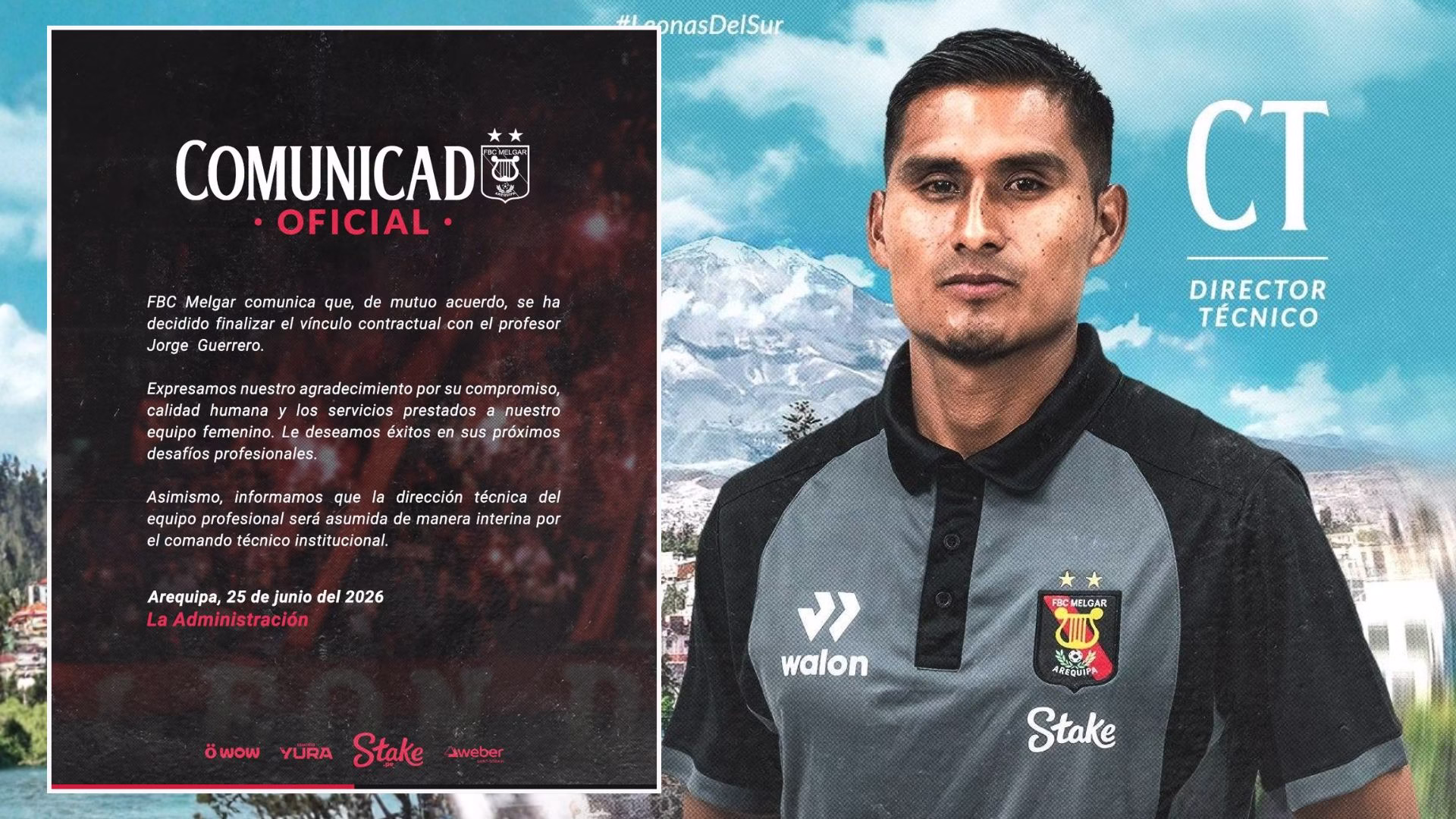 Melgar Femenino cambia de rumbo: Jorge Guerrero dejó el cargo tras el Torneo Apertura 2026