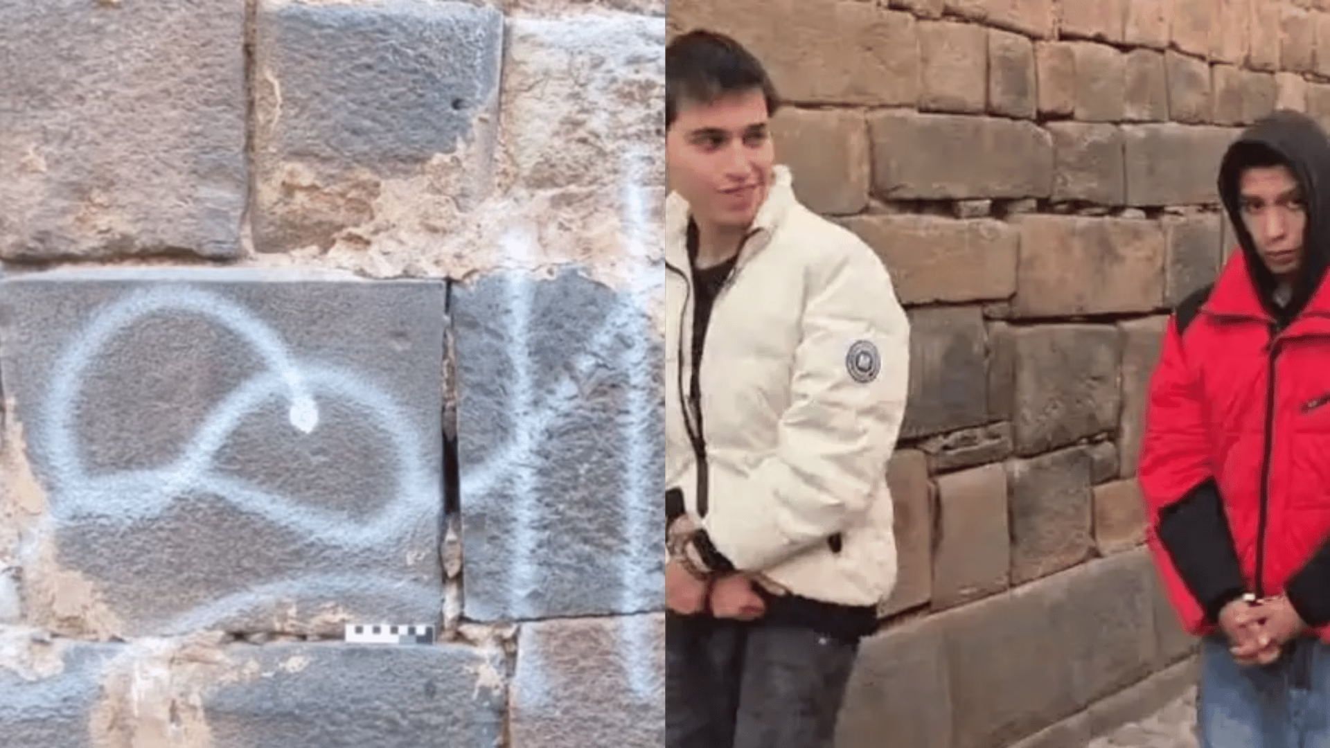 Cusco: detienen a dos sujetos por realizar pintas en muros incas del Aqlla Wasi.