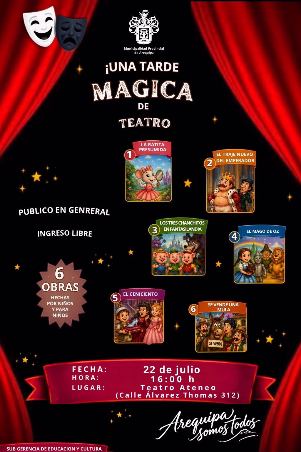 Arequipa: presentarán "Una Tarde Mágica de Teatro" con ingreso libre para toda la familia este 22 de julio