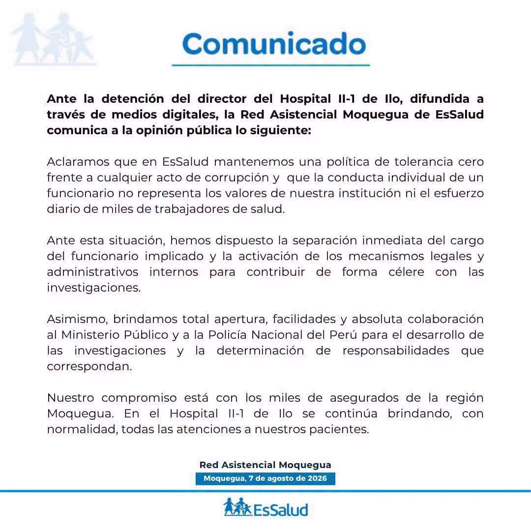 Moquegua: detienen a director de EsSalud Ilo acusado de cobrar US$ 16 mil para favorecer contrataciones 1 Moquegua: detienen a director de EsSalud Ilo acusado de cobrar US$ 16 mil para favorecer contrataciones