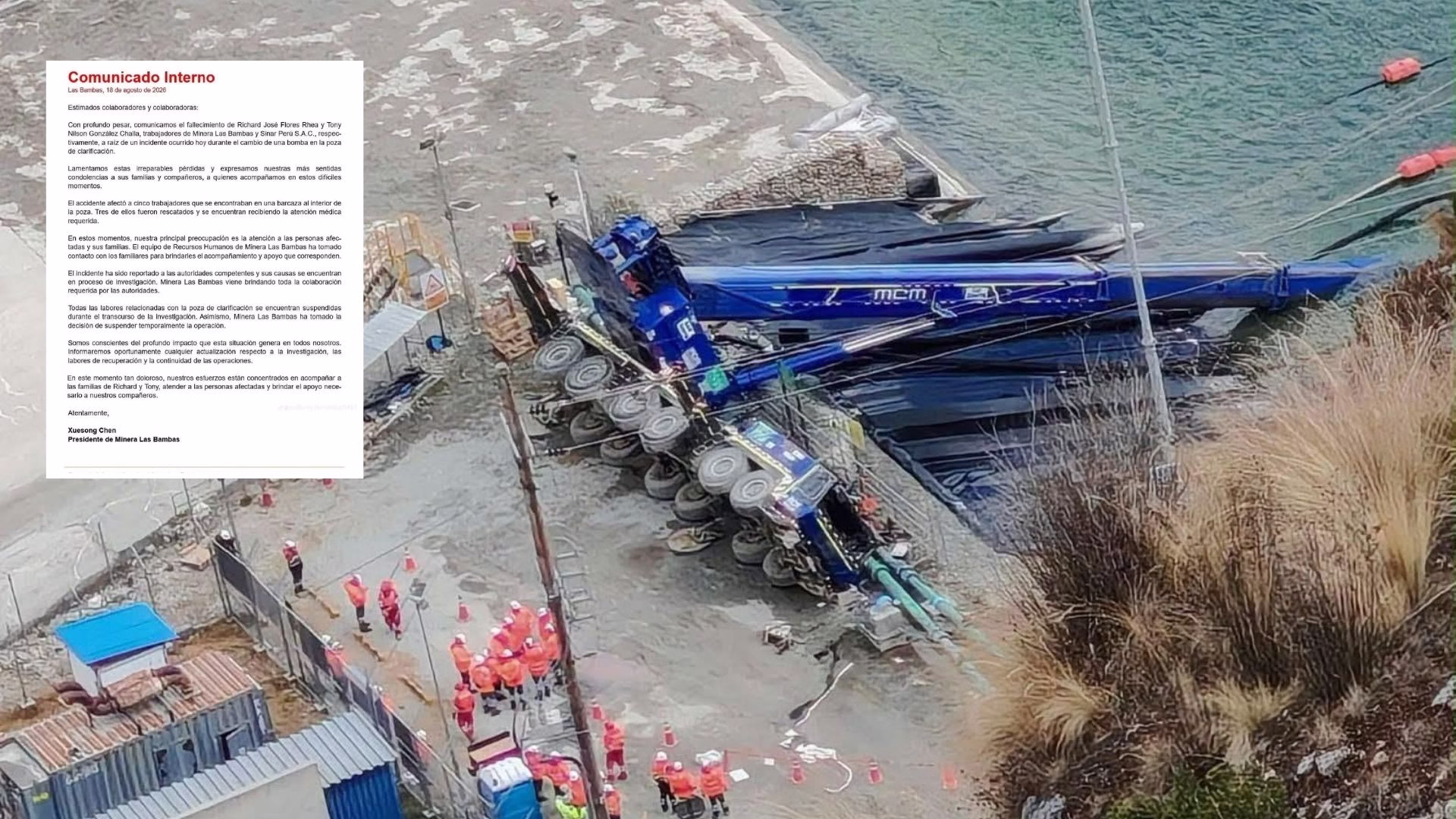 Tragedia en Las Bambas: dos trabajadores fallecidos y tres heridos tras accidente en poza de clarificación