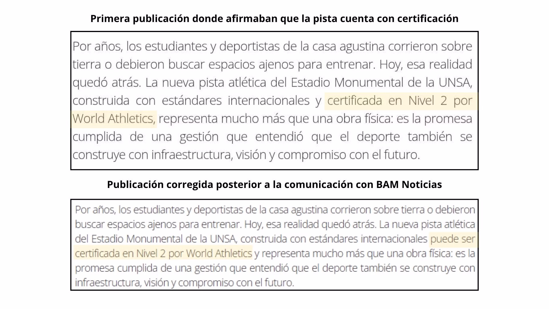 Comparación entre las publicaciones posterior a la comunicación con la oficina de Imagen de la UNSA