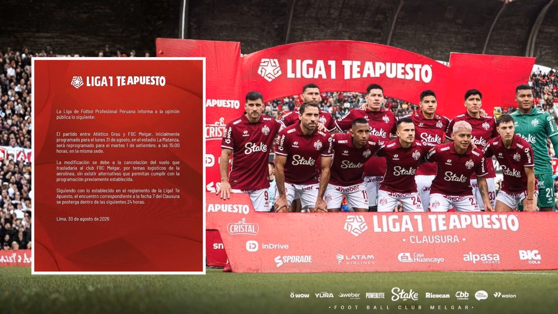 Atlético Grau vs. FBC Melgar cambia de fecha por cancelación de vuelo