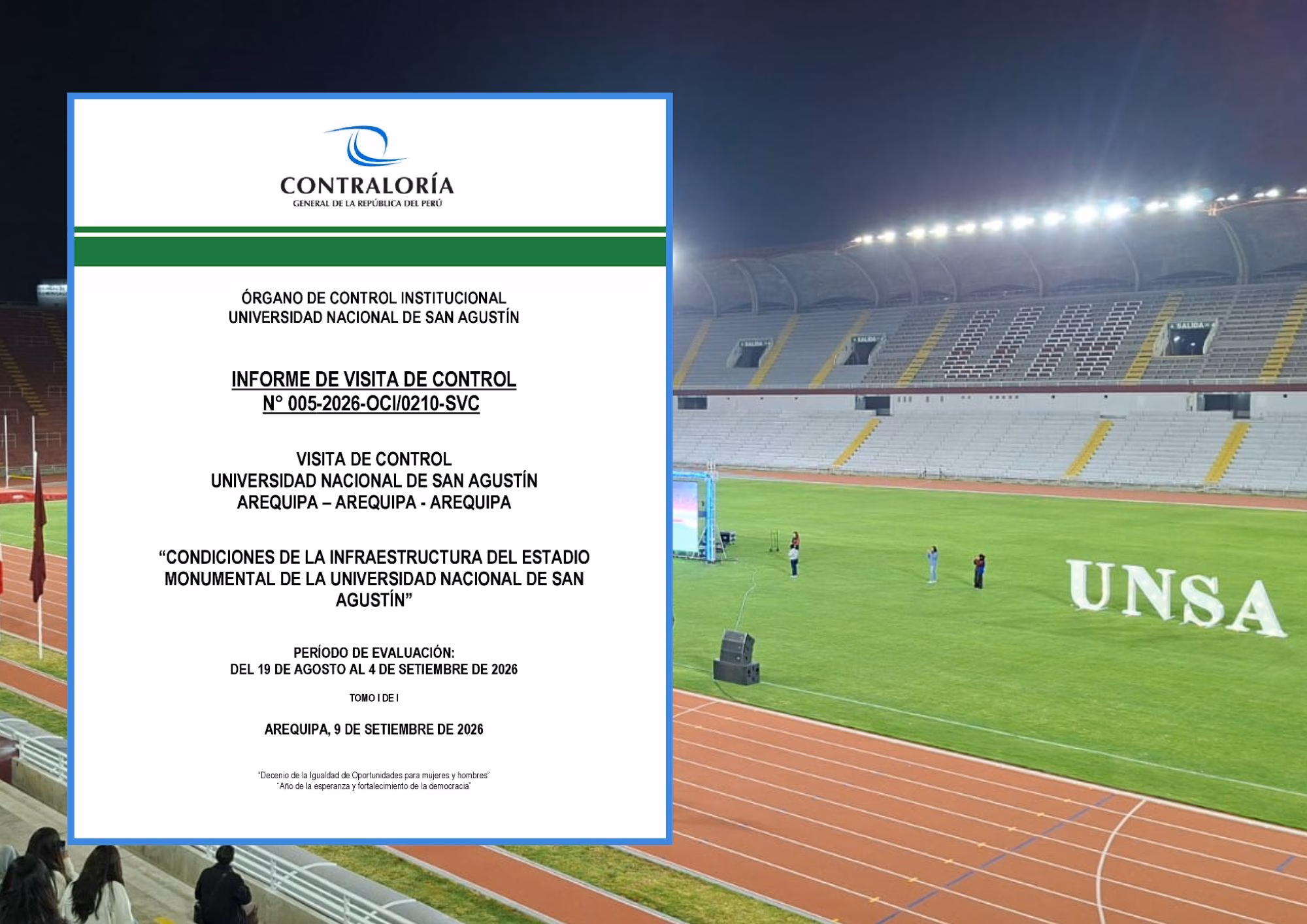 Arequipa: Contraloría advierte graves deficiencias en el Estadio Monumental de la UNSA