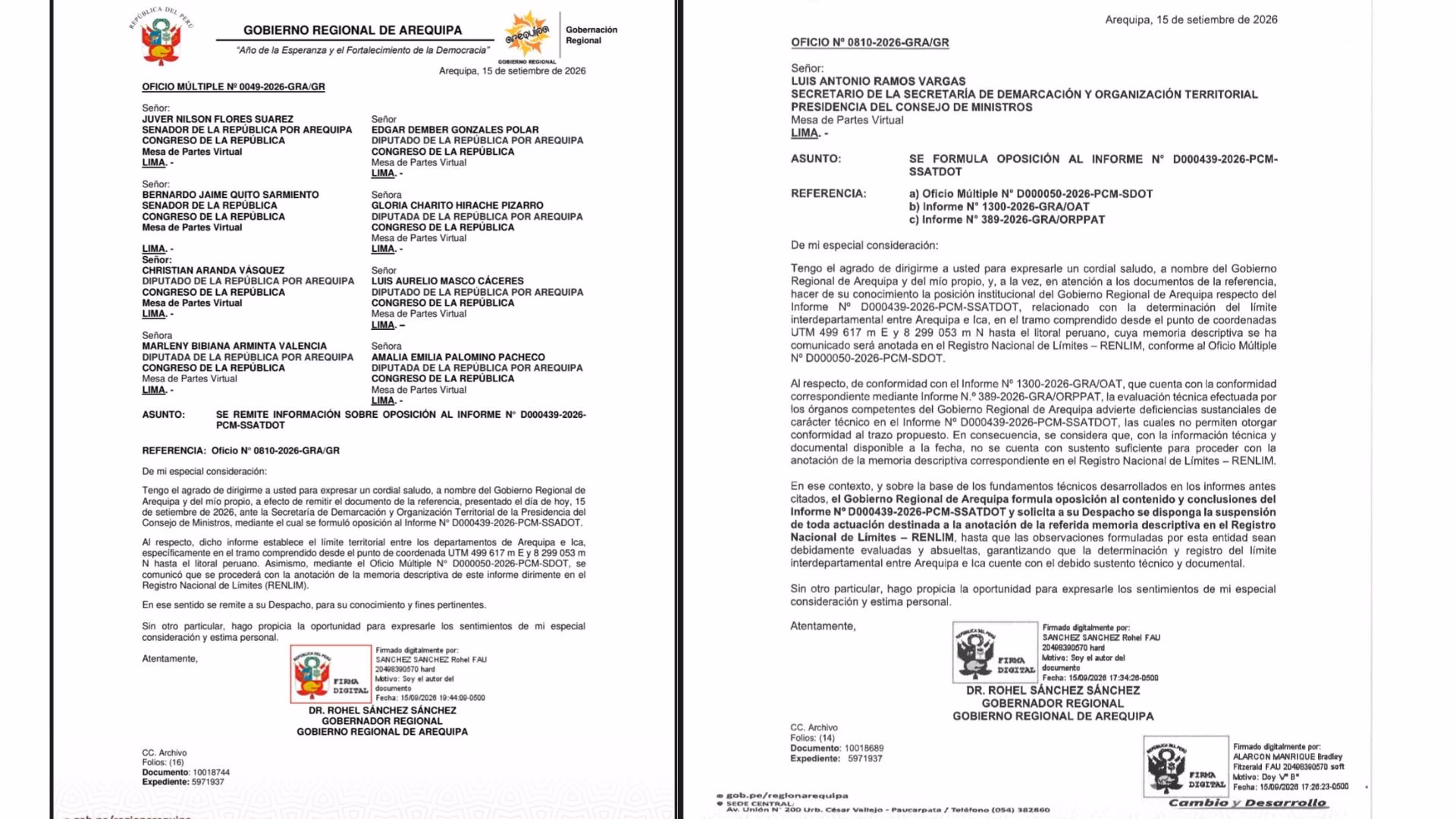 Arequipa cuestiona propuesta de límite territorial con Ica ante la PCM: GRA presentó oposición formal