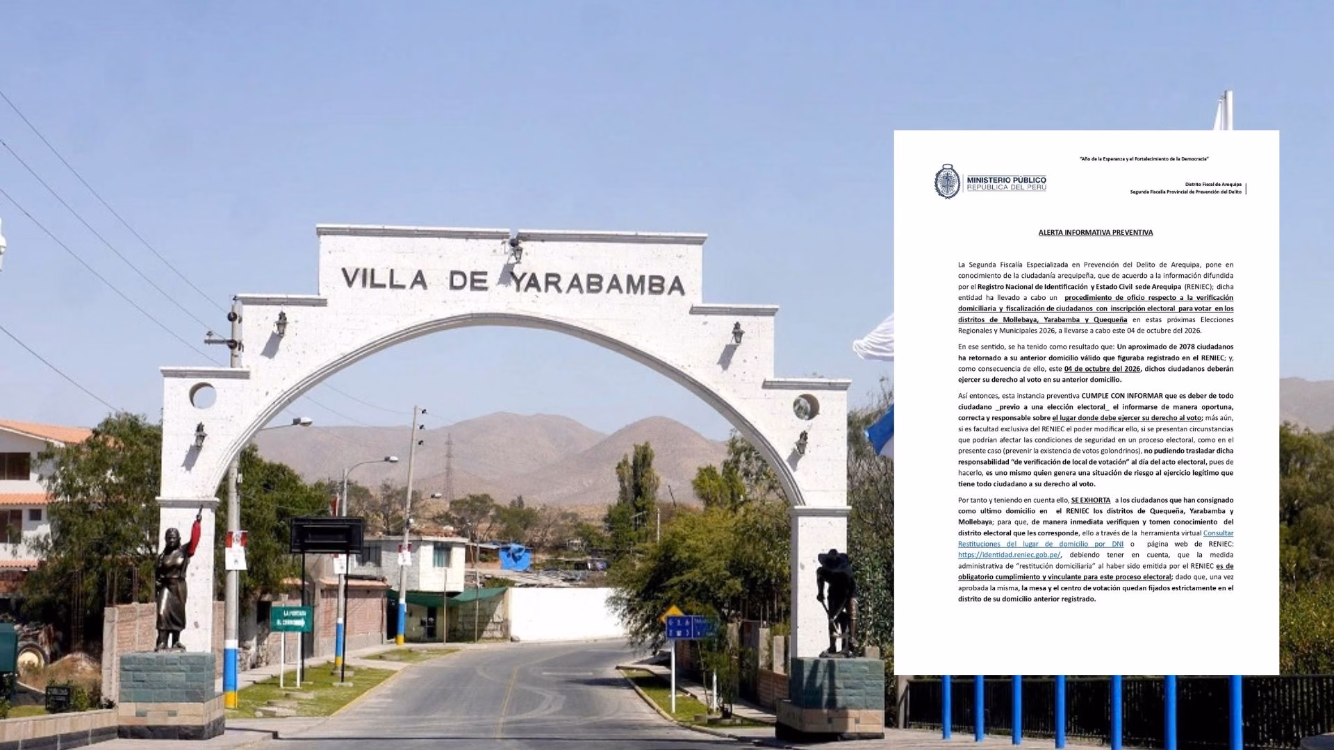 "Golondrinos": 2.078 ciudadanos de Mollebaya, Yarabamba y Quequeña deberán votar en su anterior domicilio