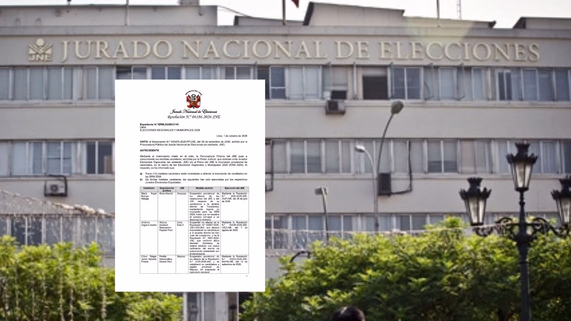 Elecciones 2026: JNE excluye a 4 candidatos que recurrieron al Poder Judicial, entre ellos de Yarabamba