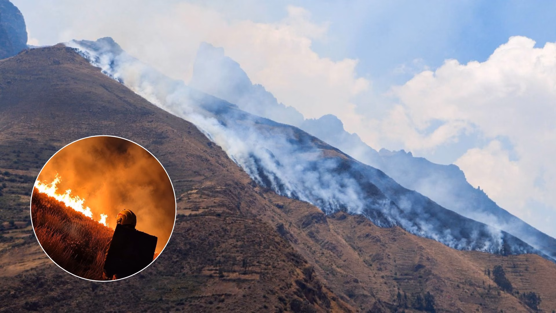 Cusco: incendio forestal en el cerro Pitusiray en Calca continúa por tercer día y moviliza a bomberos y militares
