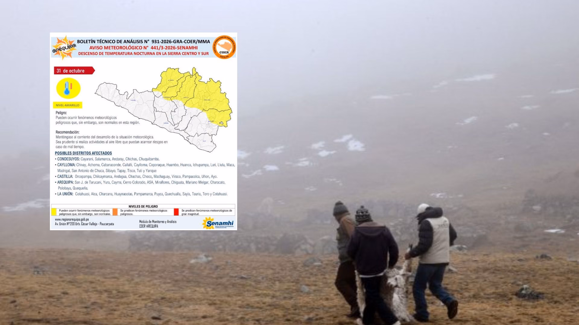 Descenso de temperatura en zonas altas de Arequipa: prevén hasta -15 °C sobre los 4.000 m.s.n.m